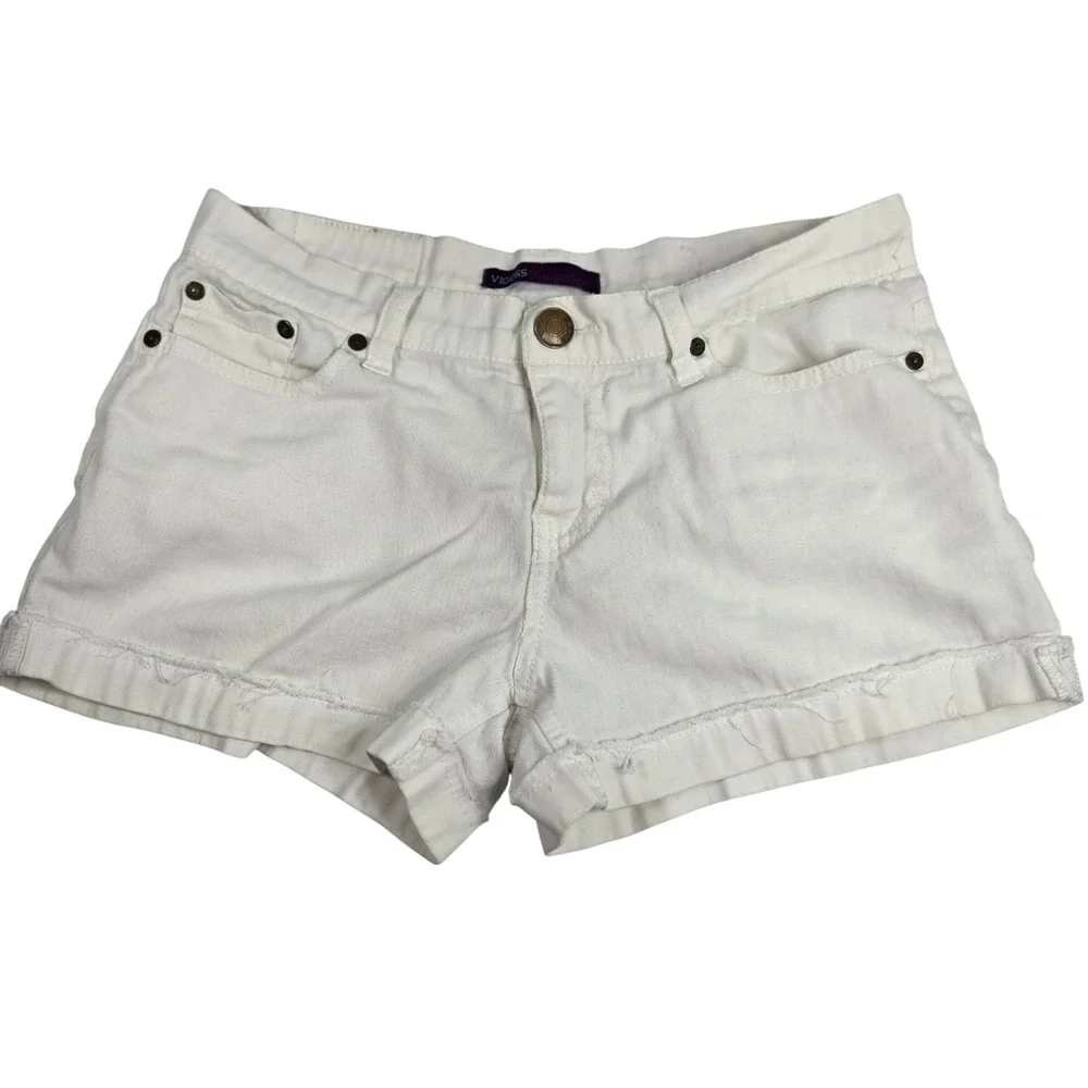 Vigoss Collection White Denim Shorts Cuffed Hem Casual Cotton Blend Size 16 Y2K